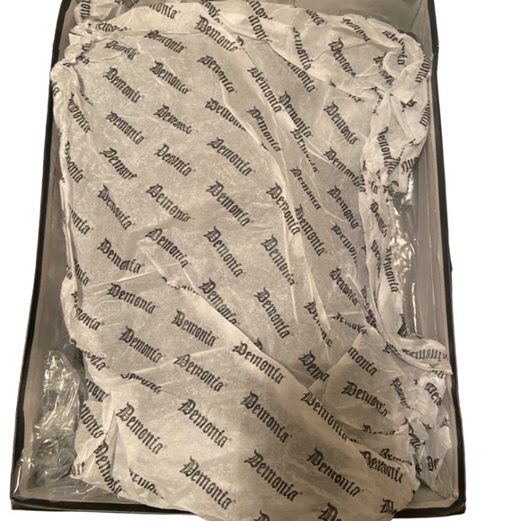 DEMONIA BOOTS DAMNED 225 BLACK HOLOGRAM KNEE HIGH MID-CALF PLATFORM BOOTS SIZE 8 - Picture 6 of 8